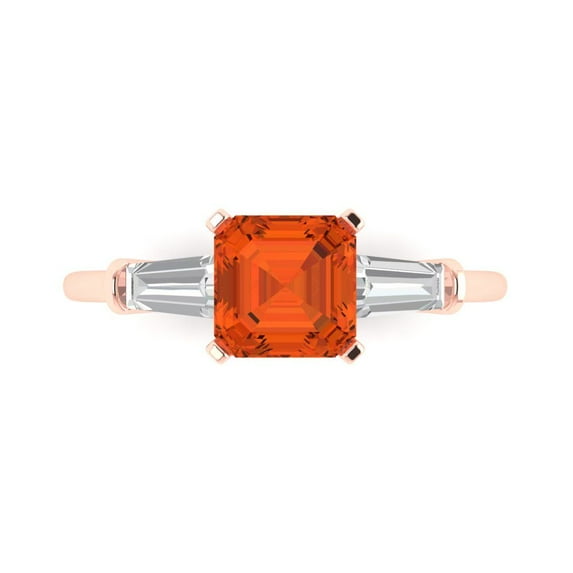 1.62 ct Square Emerald Cut Simulated Red Diamond 3 Stone 18K Rose Gold Womens Engagement Ring