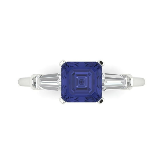 Clara Pucci 14K White Gold Solid Gold Tanzanite Three-Stone Anniversary Ring for Women - 1.62 cttw Square Emerald Cut