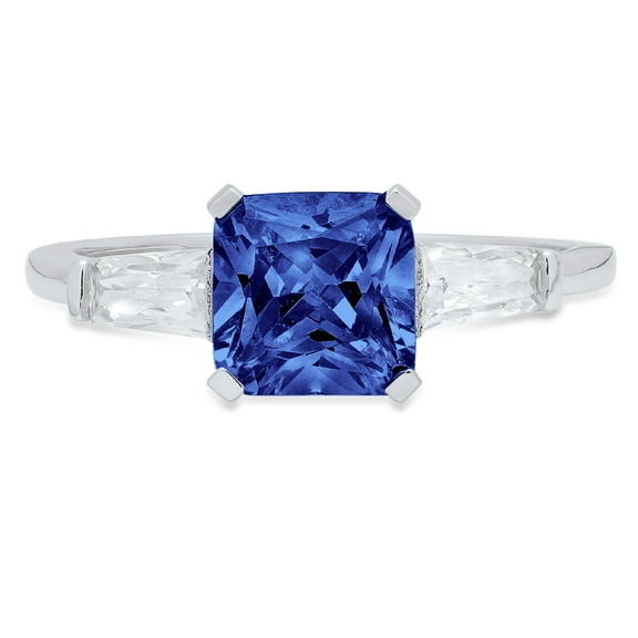 1.62 ct Square Emerald Cut Simulated Tanzanite 3 Stone 14K White Gold Womens Engagement Ring