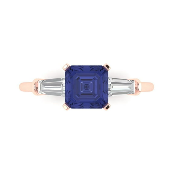 Clara Pucci 14K Rose Gold 1.62ct Tanzanite Three-Stone Ring for Women