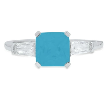 1.62 ct Square Emerald Cut Simulated Turquoise 3 Stone 14K White Gold Womens Engagement Ring