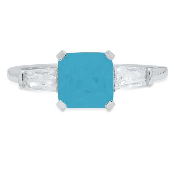 1.62 ct Square Emerald Cut Simulated Turquoise 3 Stone 14K White Gold Womens Engagement Ring