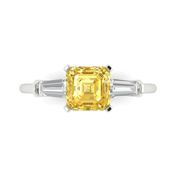 Clara Pucci 14K White Gold 1.62ct Yellow Three-Stone Ring for Women