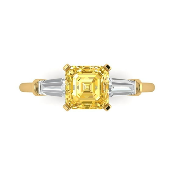 1.62 ct Square Emerald Cut Simulated Yellow Diamond Three-Stone Engagement Ring for Women in 18K Yellow Gold