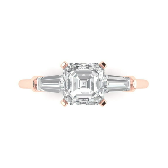 Clara Pucci 14K Rose Gold Solid Gold WhiteSapphire Three-Stone Anniversary Ring for Women - 1.62 cttw Square Emerald Cut