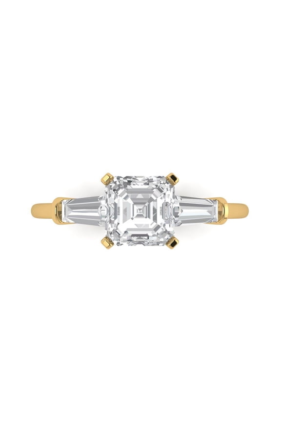 1.62 ct Square Emerald Cut White Sapphire Three-Stone Engagement Ring for Women in 14K Yellow Gold