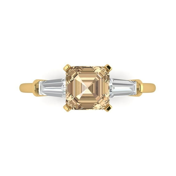 1.62 ctw 3 Stone Anniversary Ring for Women | Square Emerald Cut Yellow Moissanite | Hyperallergenic Solid 18K Yellow Gold