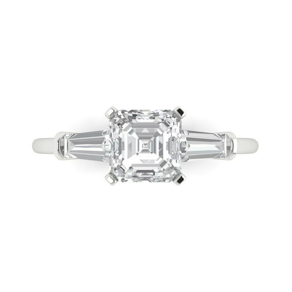 1.62 ctw 3 Stone Anniversary Ring for Women | Square Emerald Cut Zirconia Diamond | Hyperallergenic Solid 14K White Gold