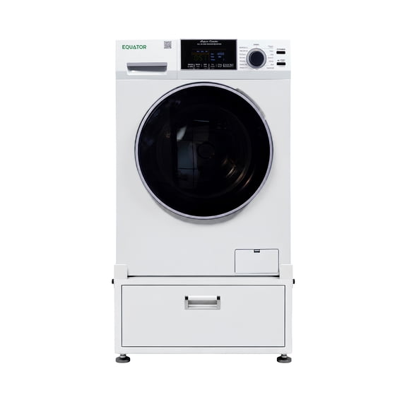 1.62 cu.ft. 110-Volt Vented/Ventless Sani Washer Dryer Combo Pet Cycle + Universal Pedestal in White