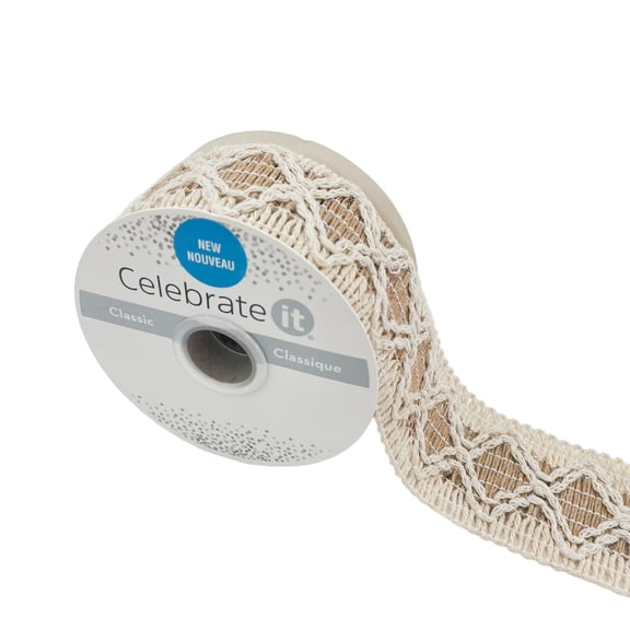1.625" x 3yd. White & Natural Zigzag Trim Ribbon by Celebrate It – Ideal for Gift Wrapping - Baskets & Decor Accents - 12 Pack