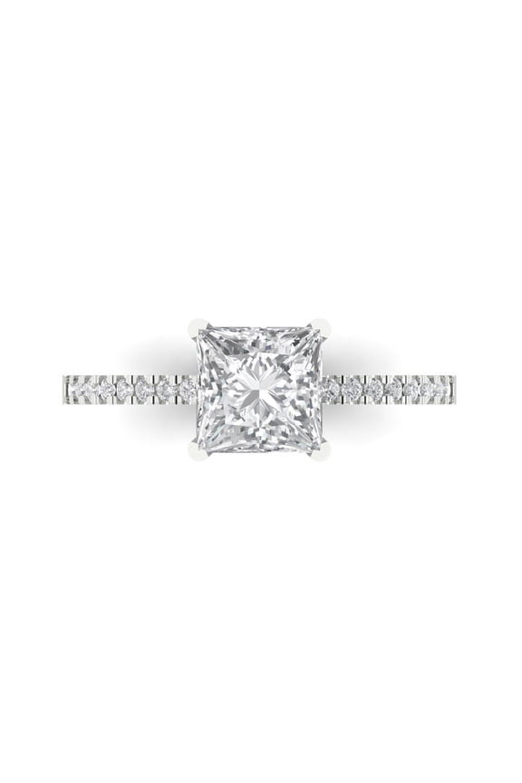 Solitaire with Accents Engagement Ring for Women - 1.62ct Moissanite in 14K White Gold Promise Ring