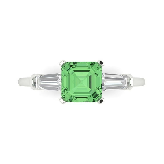 Three-Stone Engagement Ring for Women - 1.62ct Simulated Green Diamond in 18K White Gold Promise Ring