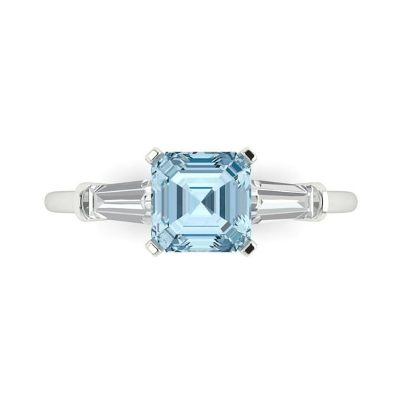 Clara Pucci 14K White Gold 1.62ct Blue Three-Stone Ring for Women
