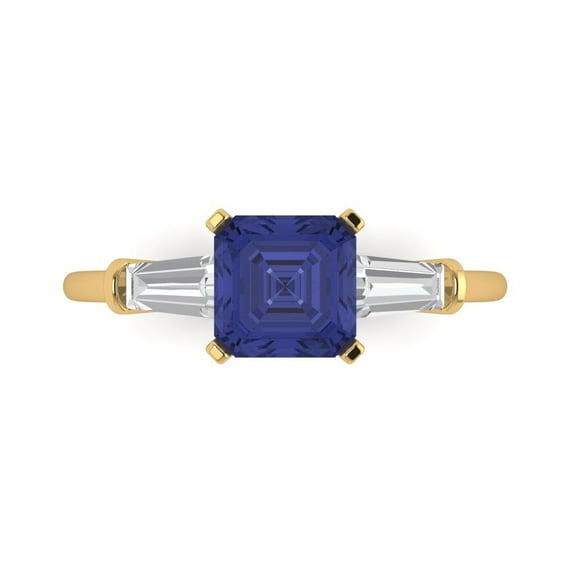 1.62 ct Square Emerald Cut Simulated Tanzanite Three-Stone Engagement Ring for Women in 18K Yellow Gold
