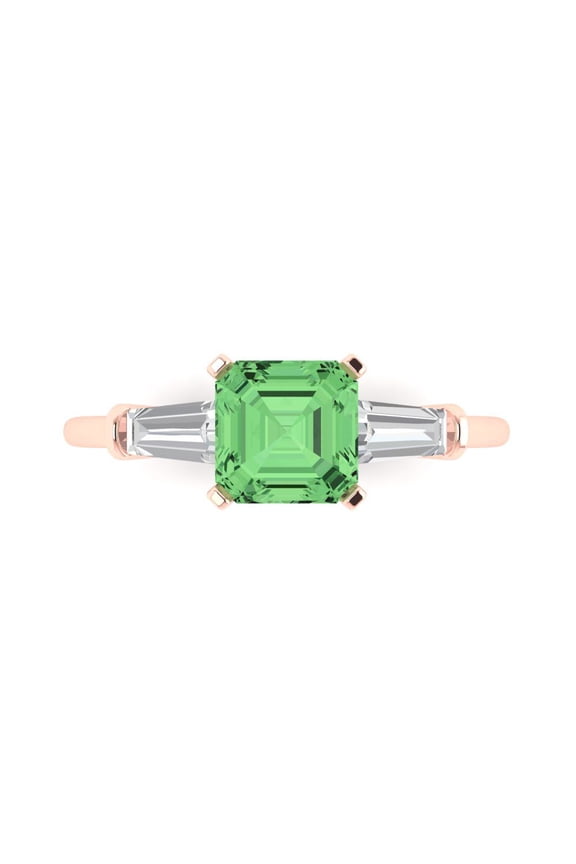1.62 ct Square Emerald Cut Simulated Green Diamond Three-Stone Engagement Ring for Women in 14K Rose Gold