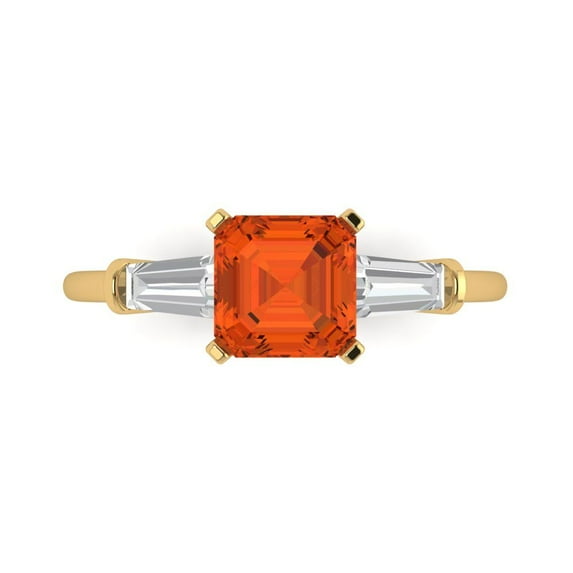 Clara Pucci 14K Yellow Gold 1.62ct Red Three-Stone Ring for Women