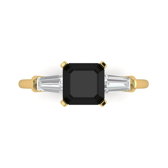 1.62 ctw 3 Stone Anniversary Ring for Women | Square Emerald Cut Natural Onyx | Hyperallergenic Solid 14K Yellow Gold