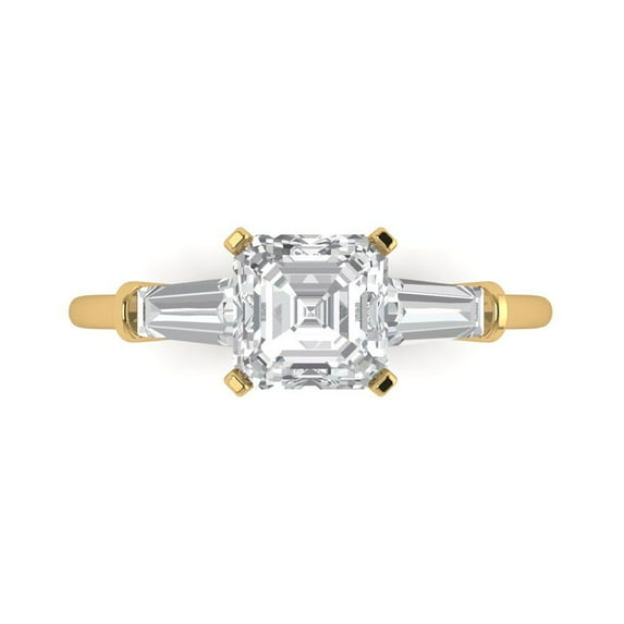 1.62 ct Square Emerald Cut Moissanite 3 Stone 18K Yellow Gold Womens Engagement Ring