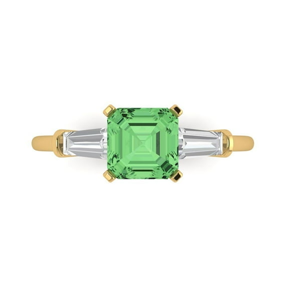 1.62 ctw 3 Stone Anniversary Ring for Women | Square Emerald Cut Simulated Green Diamond | Hyperallergenic Solid 18K Yellow Gold