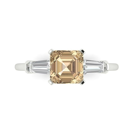 Clara Pucci 14K White Gold Solid Gold YellowMoissanite Three-Stone Anniversary Ring for Women - 1.62 cttw Square Emerald Cut