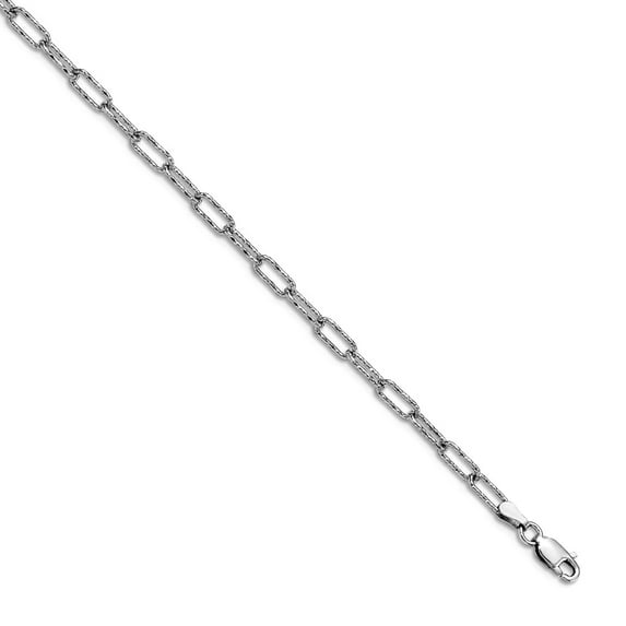 1.62mm 925 Sterling Silver Rhodium Plated Polished Textured Link Anklet 10 Inch Anklet for Women