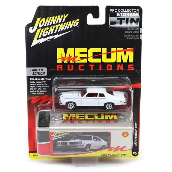 1/64 1974 Pontiac GTO White, Mecum Johnny Lightning Collector Tin JLCT015-A3