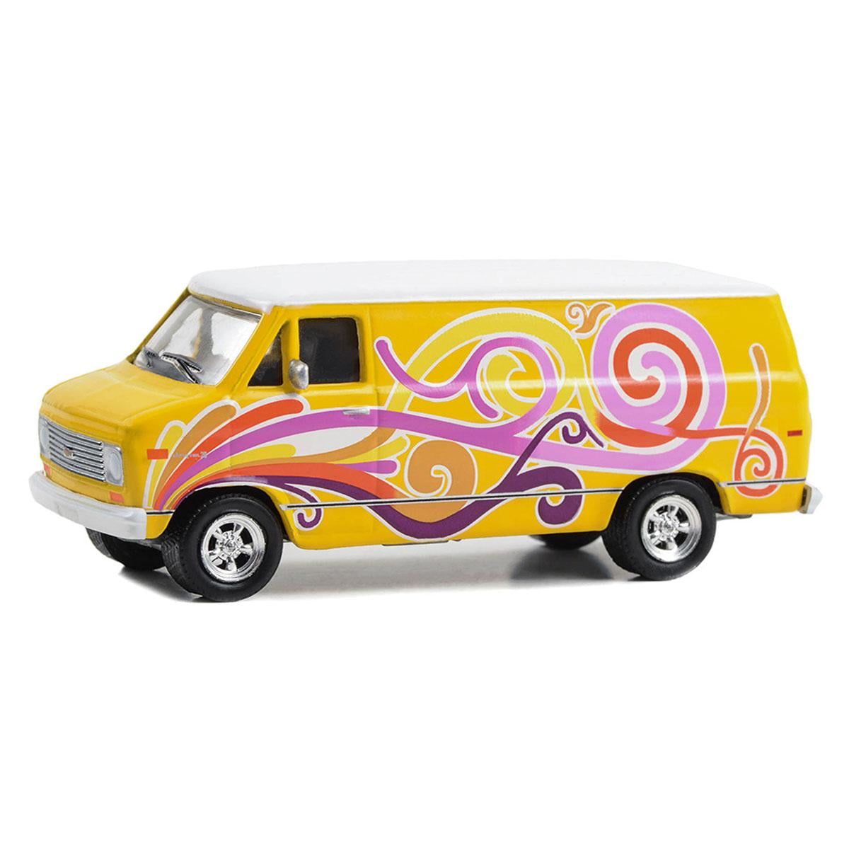 1/64 1976 Chevrolet G20 Custom Van Yellow w/ Swirls, Vannin 1/64 1976 Chevrolet G20 Custom Van Yellow w/ Swirls, Vannin