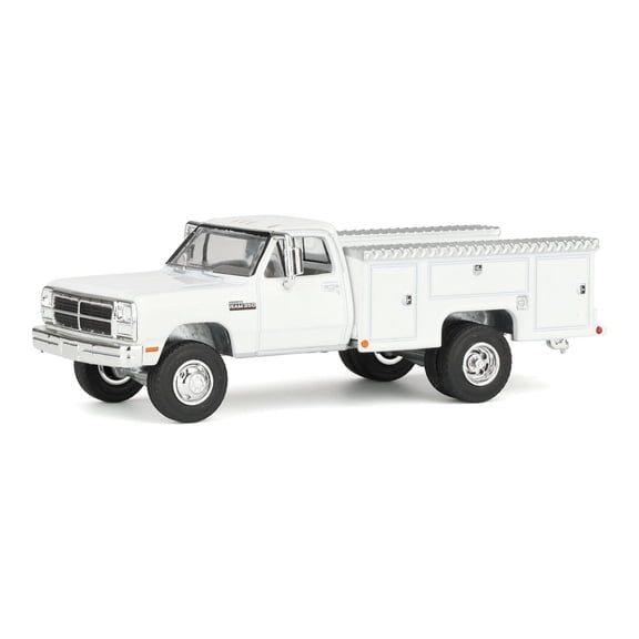 1/64 1993 Dodge Ram 350 Pickup Truck with Service Bed, White, Rick's Auto Sales Series 2 by GreenLight Collectibles, 51666-A