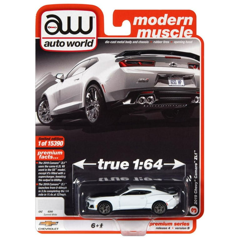 Auto World 1/64 2019 Chevrolet Camaro ZL1 Gloss White Diecast