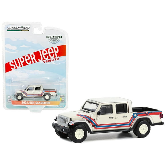 2021 Jeep Gladiator Pickup Truck "Super Jeep Tribute" White with Red and Blue Stripes "Hobby Exclusive" Series 1 64 Diecast Model Car by Greenlight