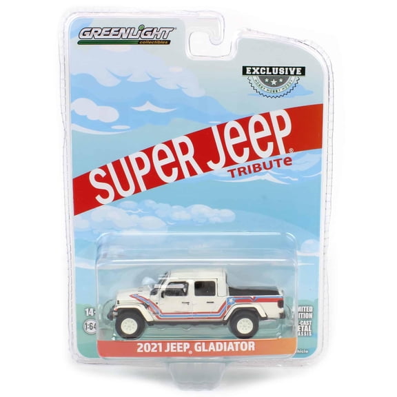 2021 Jeep Gladiator Truck "Super Jeep Tribute" White w/Red & Blue "Hobby Exclusive" Series 1/64 Diecast Model Car by Greenlight
