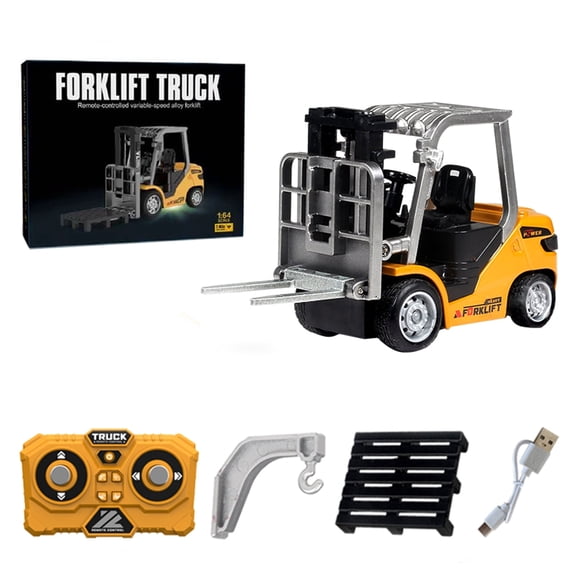 1/64 Alloy RC Forklift Toy,Mini Remote Control Forklift Truck,Remote Control Construction Vehicles With Lift Floor & Hook with Rechargeable Battery for 3+ Kids