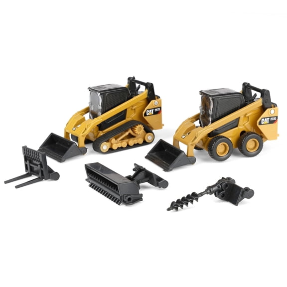 1/64 CAT 272 Skid Steer Loader & CAT 297D2 Compact Track Loader with Interchangeable Attachments by Diecast Masters 84684CS