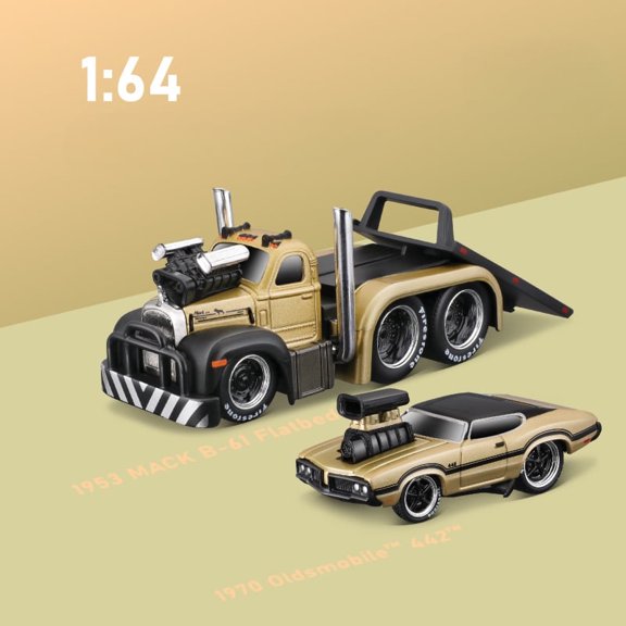 1:64 Car model, muscle car model, transport trailer model, toy