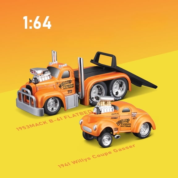 1:64 Car model, muscle car model, transport trailer model, toy