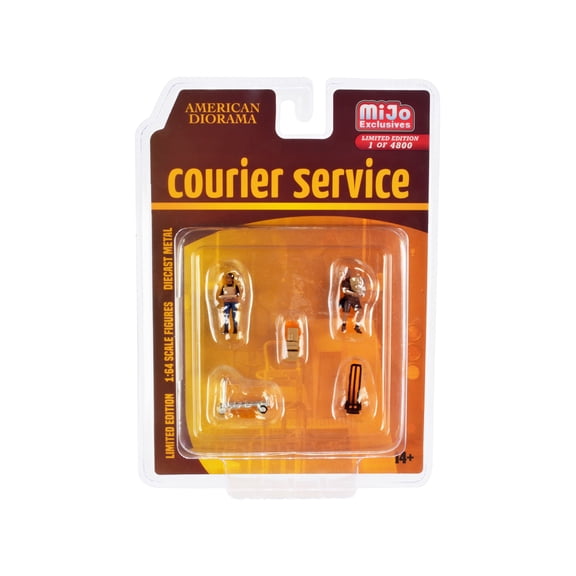 "Courier Service" 5 Piece Diecast Figures Set (2 Worker Figures and 3 accessories) Limited Edition to 4800 pieces Worldwide for 1 64 Scale Models by American Diorama