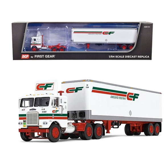 Freightliner COE and 40' Vintage Dry Goods Trailer White with Red and Green Stripes 1/64 Diecast Model by DCP/First Gear