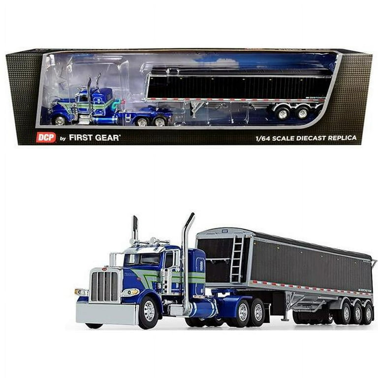 1/64 Diecast Blue & Gray Peterbilt 389 Sleeper W/ Lode King Hopper