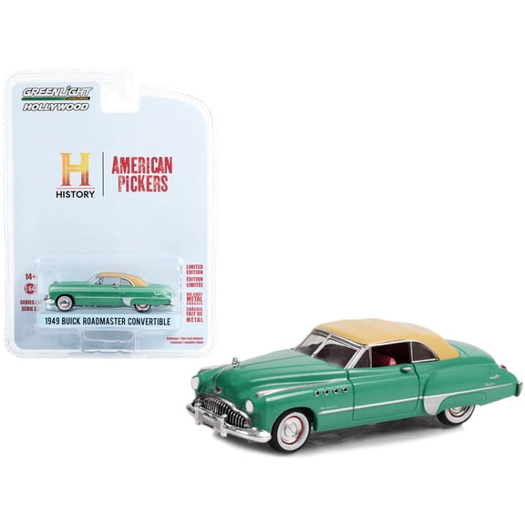 1/64 Diecast Model Car 1949 Buick Roadmaster Convertible Green with Tan Soft Top "American Pickers" (2010-Current) TV Series "Hollywood Series" Release 37 by Greenlight