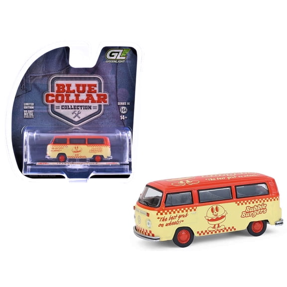 1/64 Diecast Model Car 1975 Volkswagen Type 2 Van "Bubbie Burgers Food Truck" Orange and Cream "Blue Collar Collection" Series 14 by Greenlight