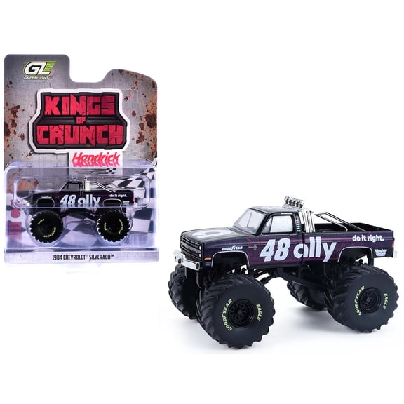 1/64 Diecast Model Car 1984 Chevrolet Silverado Monster Truck #48 "Ally" Black and Purple with Graphics "Kings of Crunch - Hendrick Motorsports Tribute" Special Edition by Greenlight