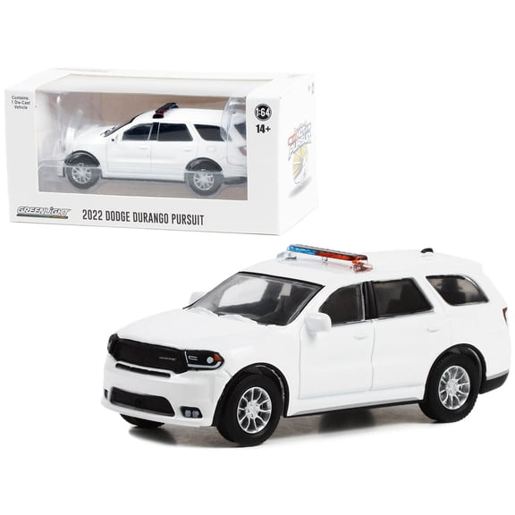 1/64 Diecast Model Car 2022 Dodge Durango Pursuit Police Car with Lights White "Hot Pursuit" "Hobby Exclusive" Series by Greenlight