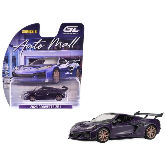 1/64 Diecast Model Car 2025 Chevrolet Corvette ZR1 Hysteria Purple Metallic with Carbon Top "Auto Mall" Series 8 by Greenlight