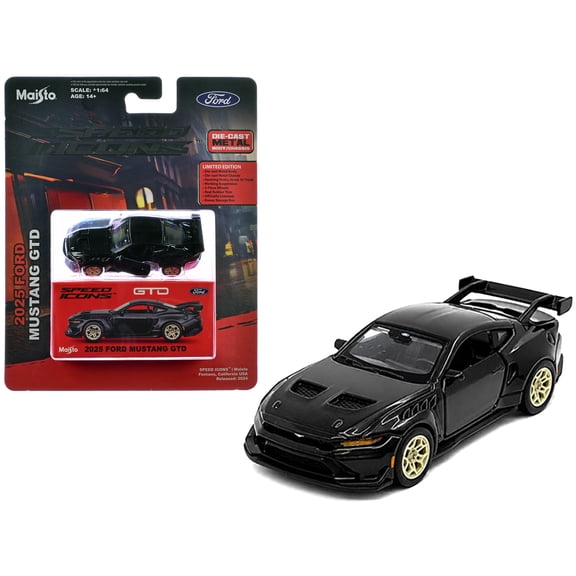 1/64 Diecast Model Car 2025 Ford Mustang GTD Black Metallic "Speed Icons" Series by Maisto