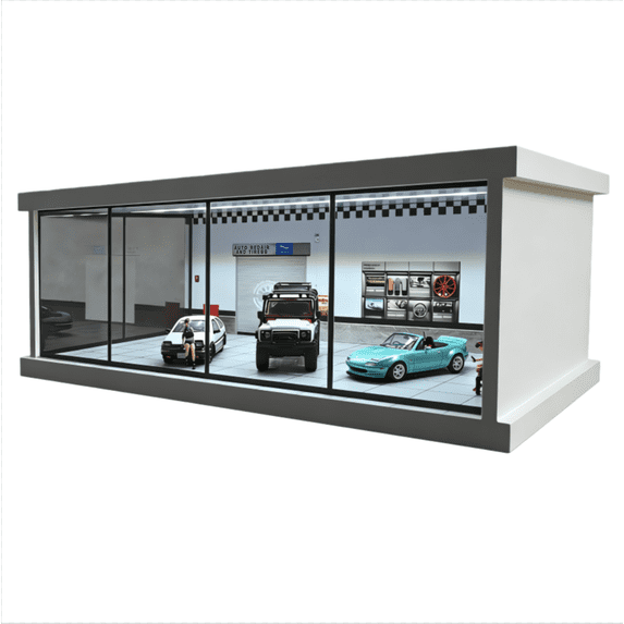 Model Car Display Building 1/64 Diorama 5 Parking Space Garage Model, USB LED Lighting Car ...