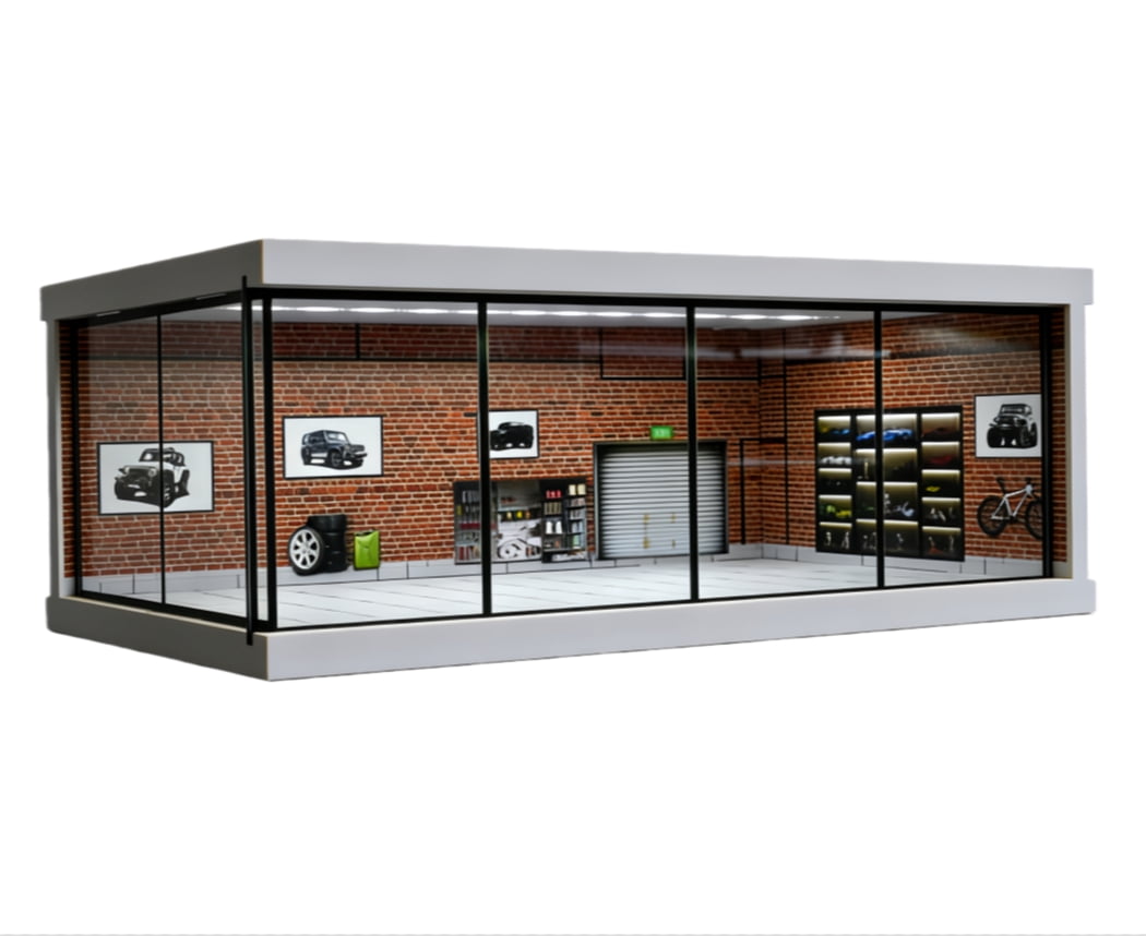 Model Car Display Building 1/64 Diorama 5 Parking Space Garage Model, USB LED Lighting Car ...