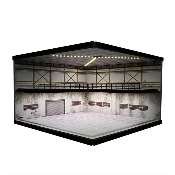1/64 Diorama Car Garage Model, 3 LED Modes Parking Lot Showroom Scene Display Case,Diecast Garage Model Car Showroom Model,Three Adjustable Lights, Dustproof Acrylic Collection Storage