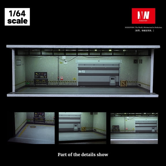 1:64 Diorama Car Garage Model Diecast Car Scene Display Case Simulated Parking Lot Model with LED Lighting Shown Parking Lot PVC Assembled Model Collection Toys with Acrylic Dust