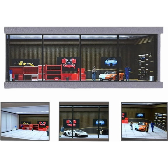 1/64 Diorama Car Garage Model, LED Lighting Parking Lot Scene Building Model, Diecast Modell Cars Display Case, Gift, Toy
