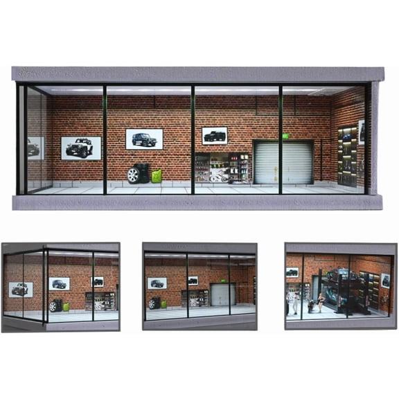 1/64 Diorama Car Garage Model, LED Lighting Parking Lot Scene Building Model, Diecast Modell Cars Display Case, Gift, Toy